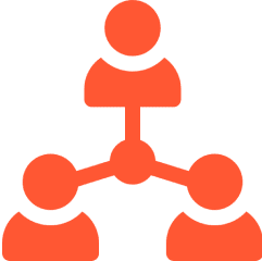 A red figure is connected to three other figures.