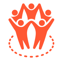 A red and green logo with people in the center.